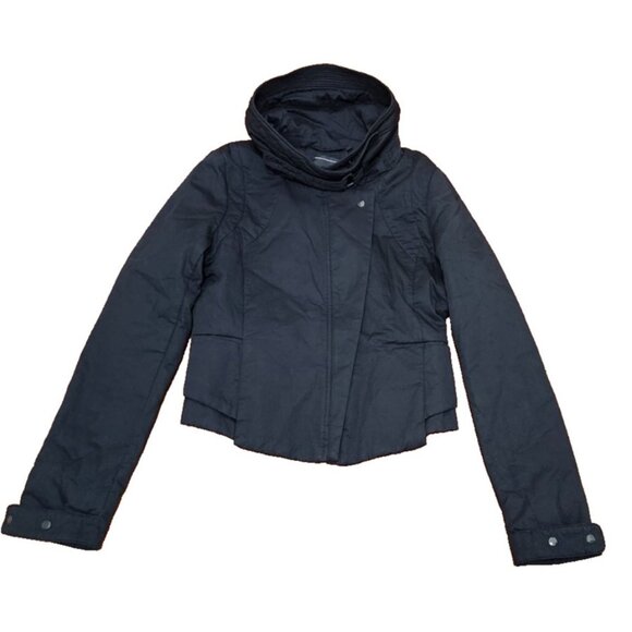 JNBY Women’s Black High Collar Jacket Size L Asymmetrical Zip Modern Minimalist - Picture 9 of 16